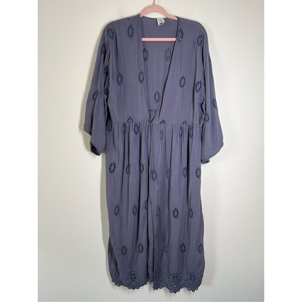 Bohemian Women's Bluish Purple Eyelet  Embroidered Detailed Maxi Beach Dress